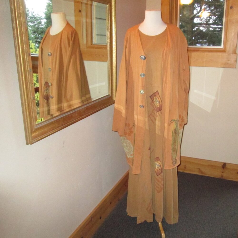 1995 Painted Peachy Keen Blue Fish Empire Dress & Blue Fish Corn Painted Jacket